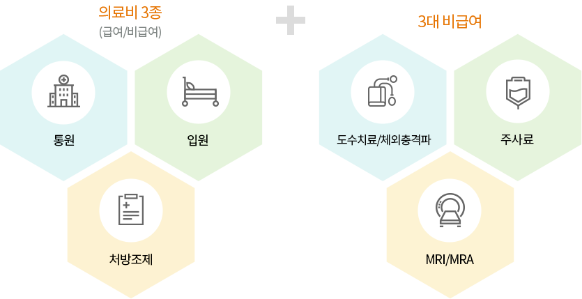 의료비3종(급여/비급여)-통원,입원,처방조제 + 3대 비급여-도수치료/체외충격파,주사료,MRI/MRA